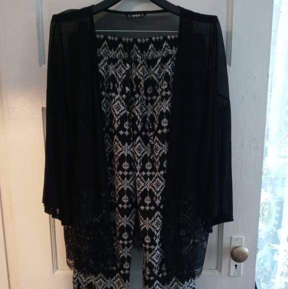 Shein Sheer/Lace Black Top & Lovetree Pants Combo